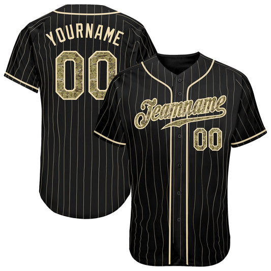Custom Black Cream Pinstripe Camo-Cream Authentic Baseball Jersey - Sky-Custom