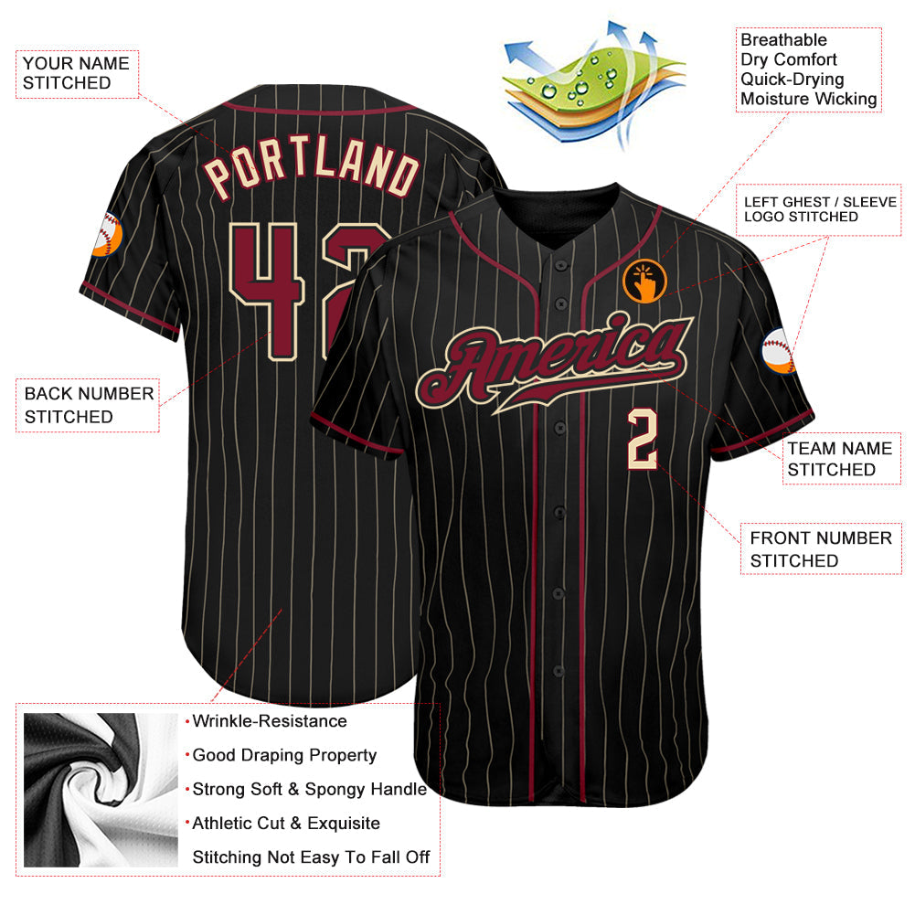 Custom Black Cream Pinstripe Crimson-Cream Authentic Baseball Jersey - Sky-Custom