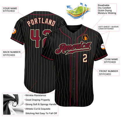 Custom Black Cream Pinstripe Crimson-Cream Authentic Baseball Jersey - Sky-Custom