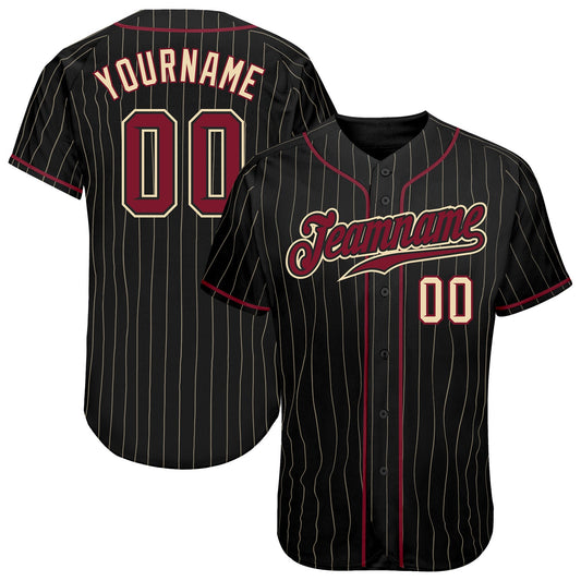 Custom Black Cream Pinstripe Crimson-Cream Authentic Baseball Jersey - Sky-Custom