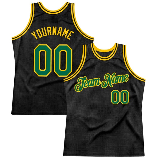 Custom Black Kelly Green-Gold Authentic Throwback Basketball Jersey - Sky-Custom