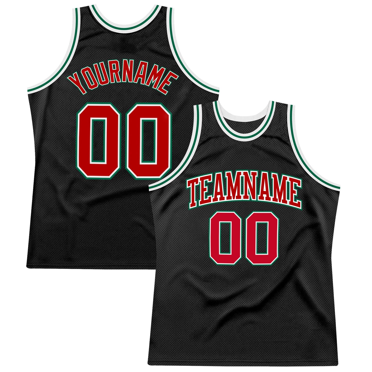Custom Black Red-Kelly Green Authentic Throwback Basketball Jersey - Sky-Custom