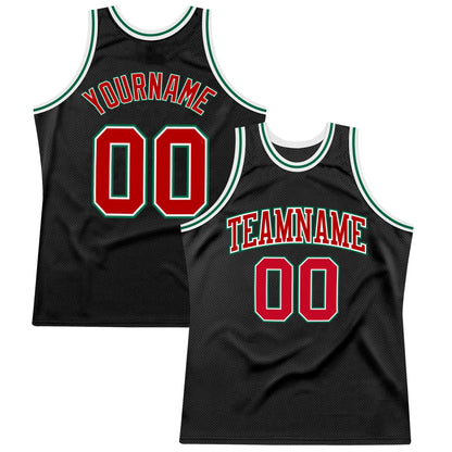 Custom Black Red-Kelly Green Authentic Throwback Basketball Jersey - Sky-Custom