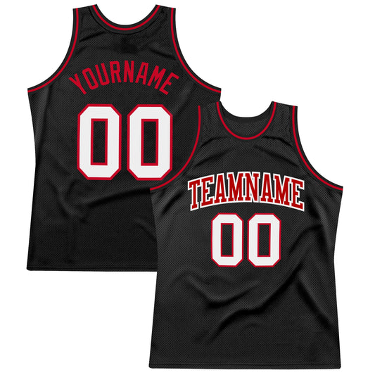 Custom Black White-Red Authentic Throwback Basketball Jersey - Sky-Custom