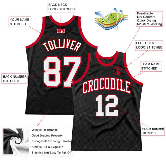 Custom Black White-Red Authentic Throwback Basketball Jersey - Sky-Custom