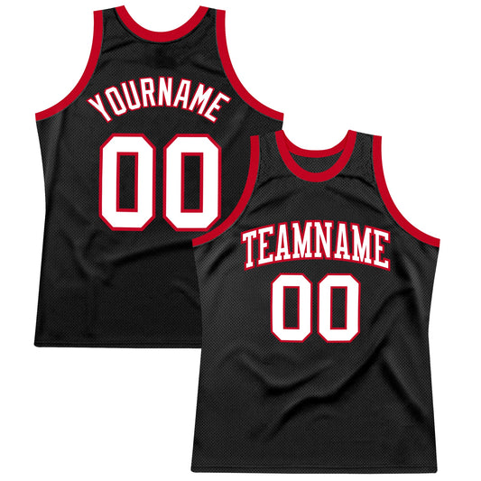 Custom Black White-Red Authentic Throwback Basketball Jersey - Sky-Custom