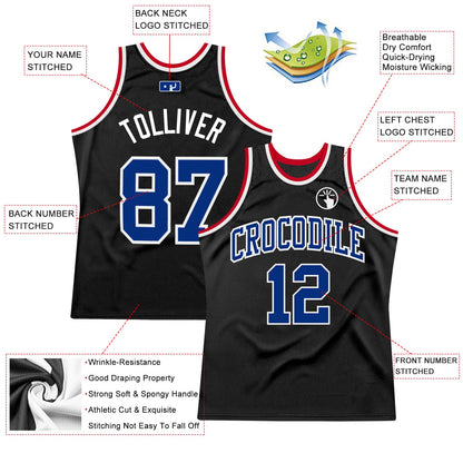 Custom Black Royal-White Authentic Throwback Basketball Jersey - Sky-Custom
