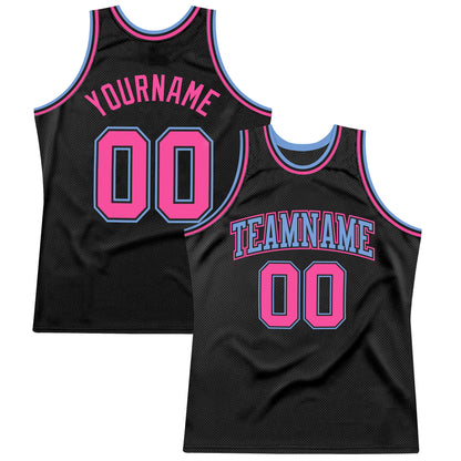 Custom Black Light Blue-Pink Authentic Throwback Basketball Jersey - Sky-Custom