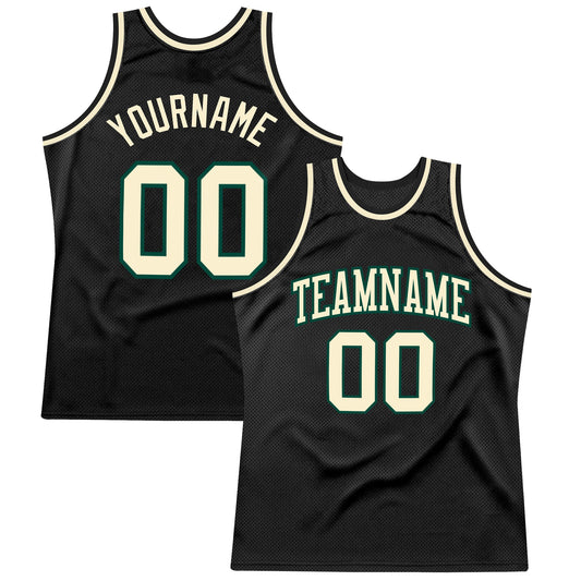 Custom Black Cream-Green Authentic Throwback Basketball Jersey - Sky-Custom