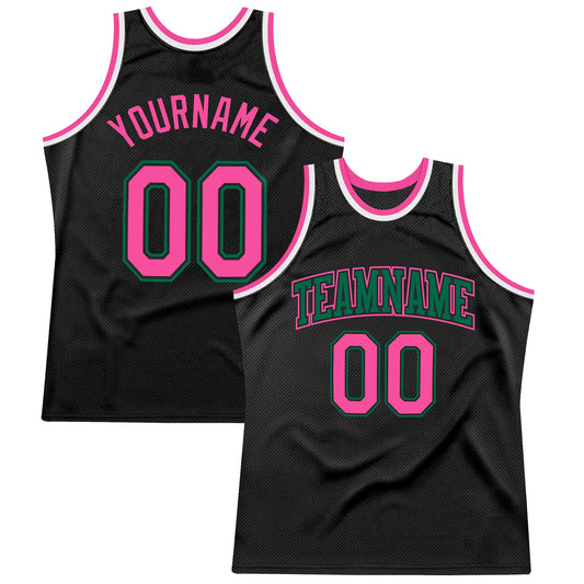 Custom Black Pink-Kelly Green Authentic Throwback Basketball Jersey - Sky-Custom
