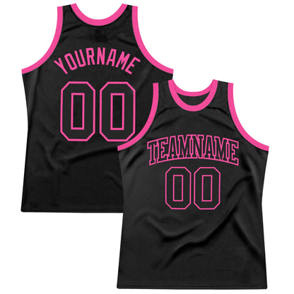 Custom Black Black-Pink Authentic Throwback Basketball Jersey - Sky-Custom