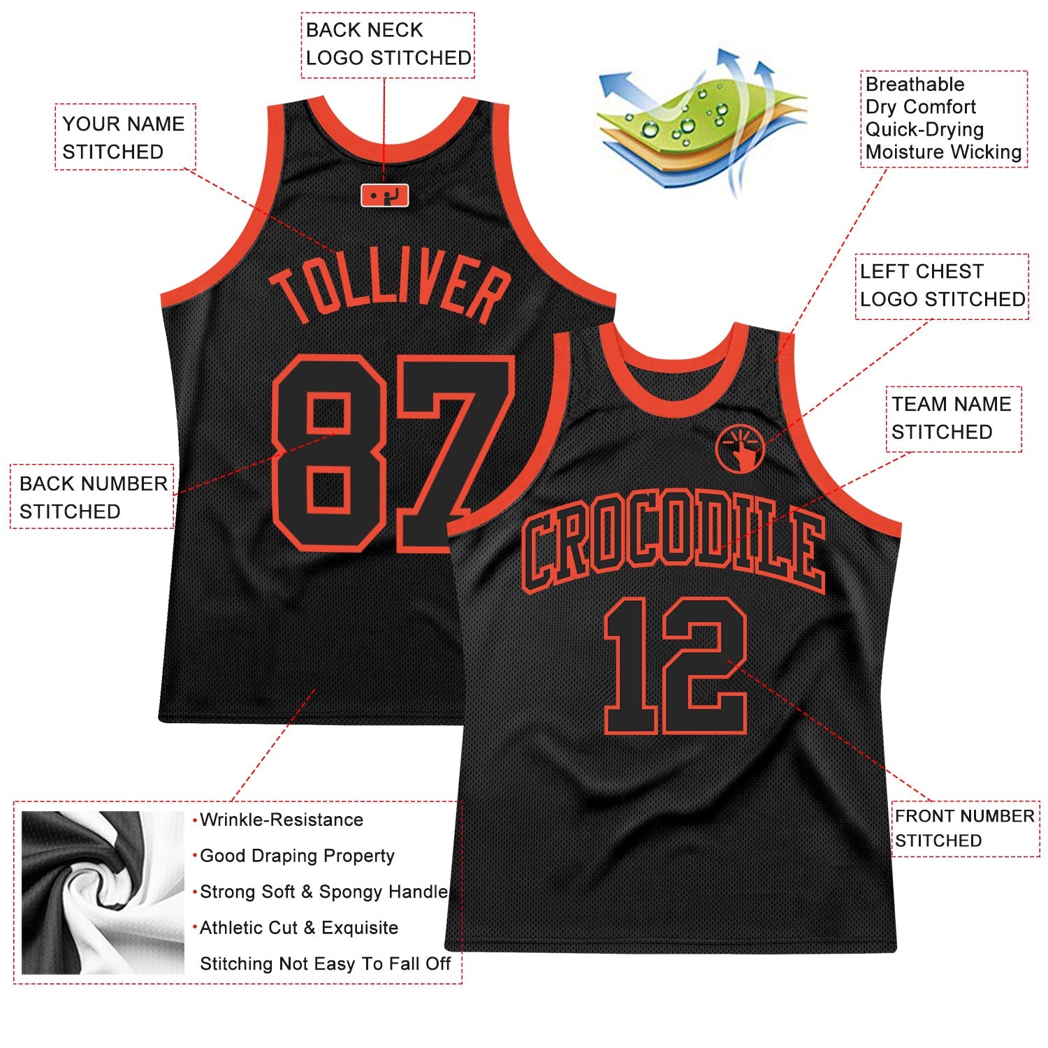 Custom Black Black-Orange Authentic Throwback Basketball Jersey - Sky-Custom