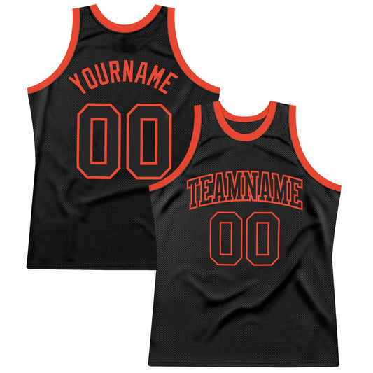 Custom Black Black-Orange Authentic Throwback Basketball Jersey - Sky-Custom