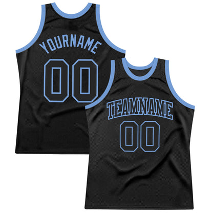 Custom Black Black-Light Blue Authentic Throwback Basketball Jersey - Sky-Custom