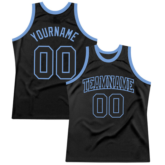 Custom Black Black-Light Blue Authentic Throwback Basketball Jersey - Sky-Custom