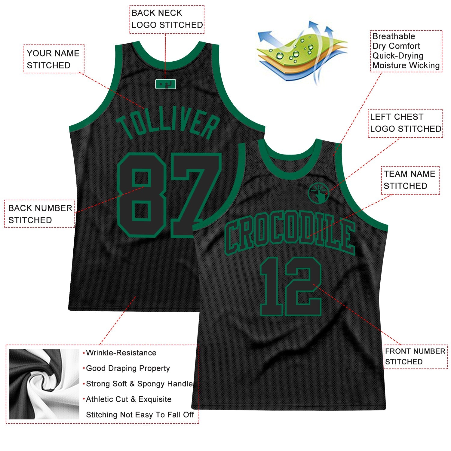 Custom Black Black-Kelly Green Authentic Throwback Basketball Jersey - Sky-Custom