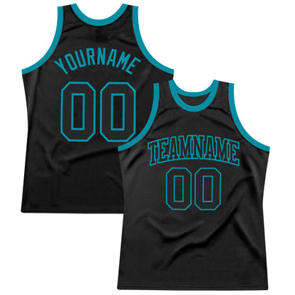 Custom Black Black-Teal Authentic Throwback Basketball Jersey - Sky-Custom