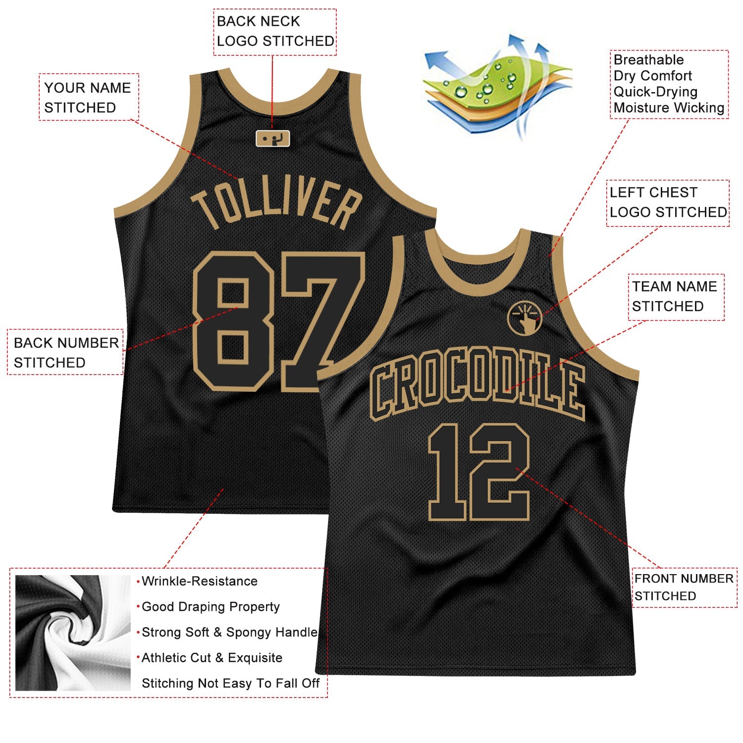 Custom Black Black-Old Gold Authentic Throwback Basketball Jersey - Sky-Custom