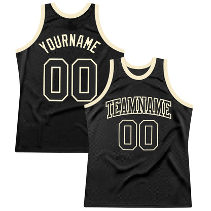 Custom Black Black-Cream Authentic Throwback Basketball Jersey - Sky-Custom