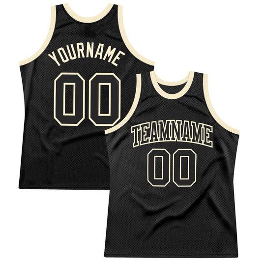 Custom Black Black-Cream Authentic Throwback Basketball Jersey - Sky-Custom