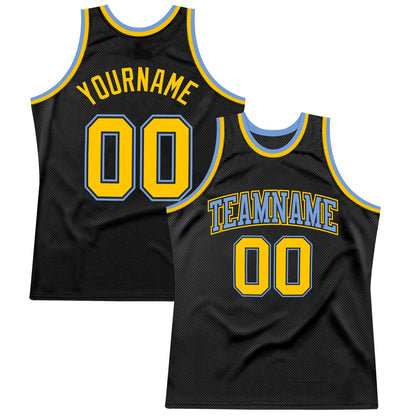 Custom Black Gold-Light Blue Authentic Throwback Basketball Jersey - Sky-Custom