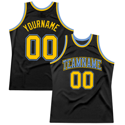 Custom Black Gold-Light Blue Authentic Throwback Basketball Jersey - Sky-Custom