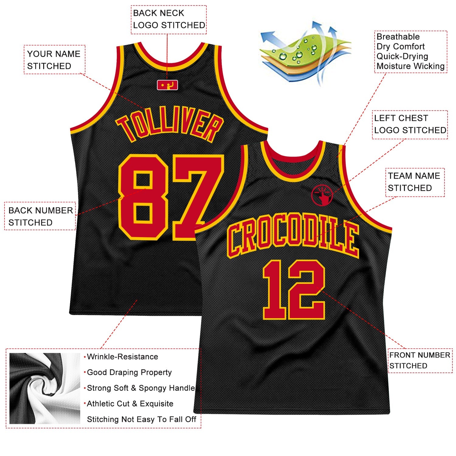 Custom Black Red-Gold Authentic Throwback Basketball Jersey - Sky-Custom