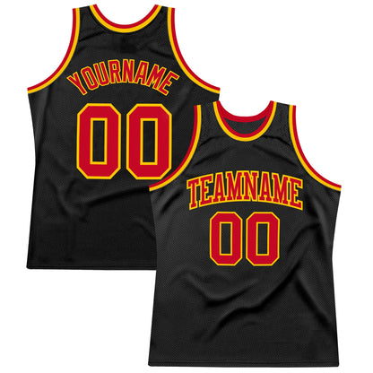 Custom Black Red-Gold Authentic Throwback Basketball Jersey - Sky-Custom