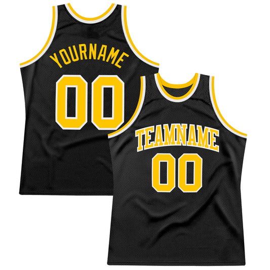 Custom Black Gold-White Authentic Throwback Basketball Jersey - Sky-Custom