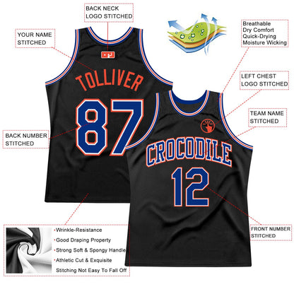 Custom Black Royal-Orange Authentic Throwback Basketball Jersey - Sky-Custom