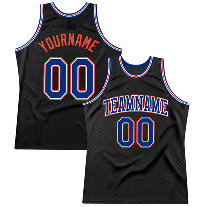 Custom Black Royal-Orange Authentic Throwback Basketball Jersey - Sky-Custom