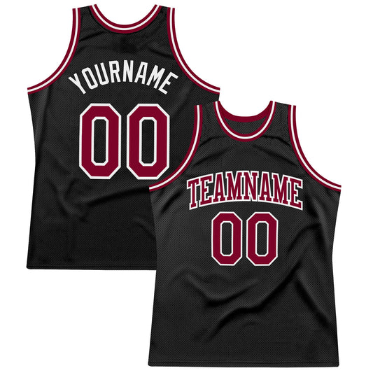 Custom Black Maroon-White Authentic Throwback Basketball Jersey - Sky-Custom