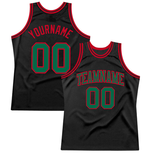 Custom Black Kelly Green-Red Authentic Throwback Basketball Jersey - Sky-Custom
