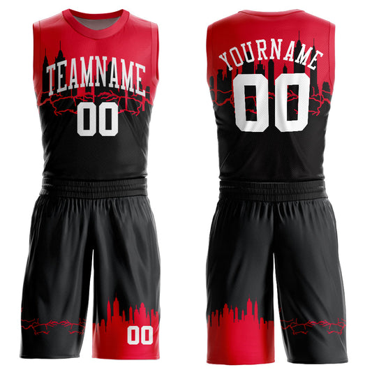 Custom Black White-Red Round Neck Sublimation Basketball Suit Jersey - Sky-Custom