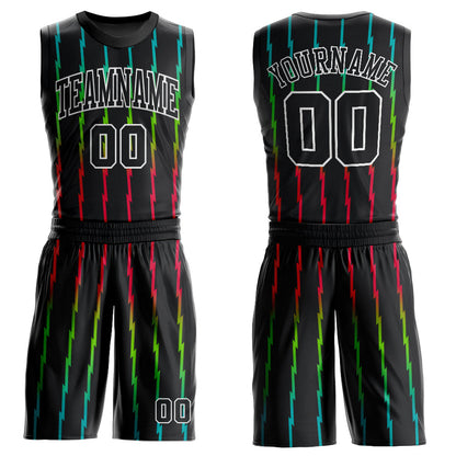 Custom Black Black-Red Round Neck Sublimation Basketball Suit Jersey - Sky-Custom