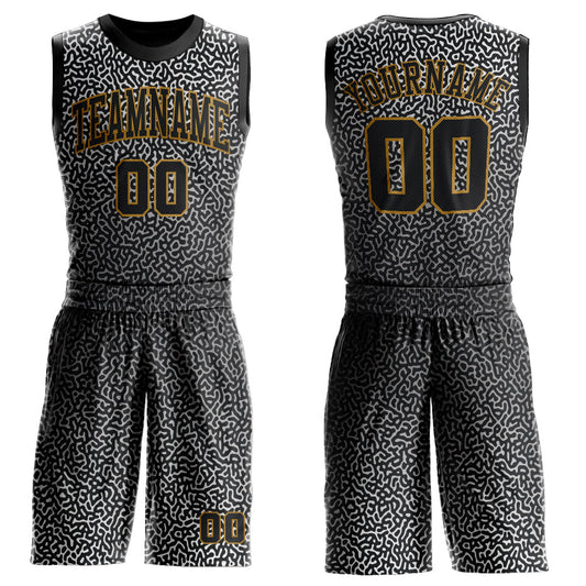Custom Black Black-Old Gold Round Neck Sublimation Basketball Suit Jersey - Sky-Custom