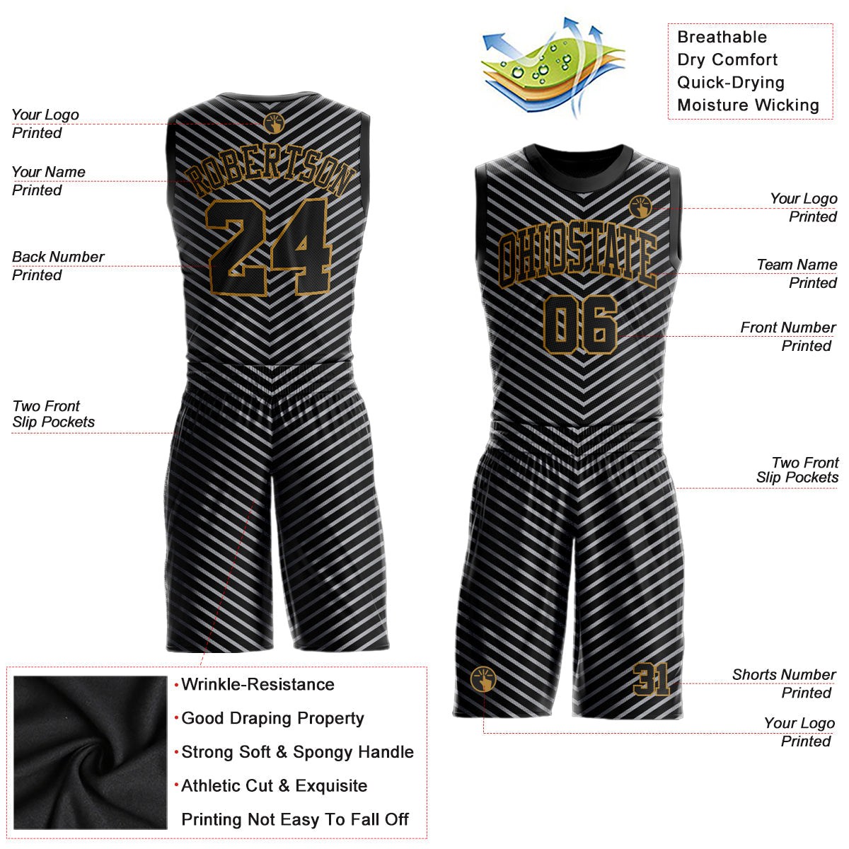 Custom Black Black-Gray Round Neck Sublimation Basketball Suit Jersey - Sky-Custom