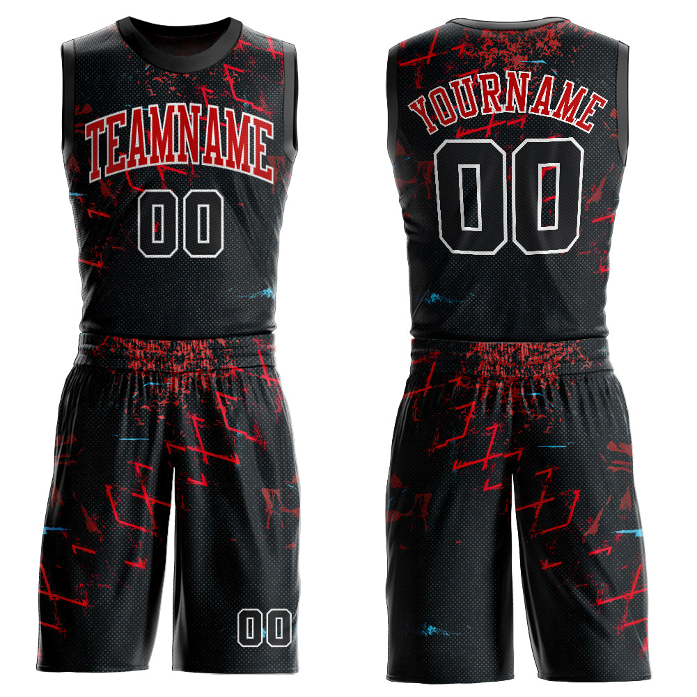 Custom Black Black-Red Round Neck Sublimation Basketball Suit Jersey - Sky-Custom