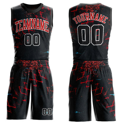 Custom Black Black-Red Round Neck Sublimation Basketball Suit Jersey - Sky-Custom