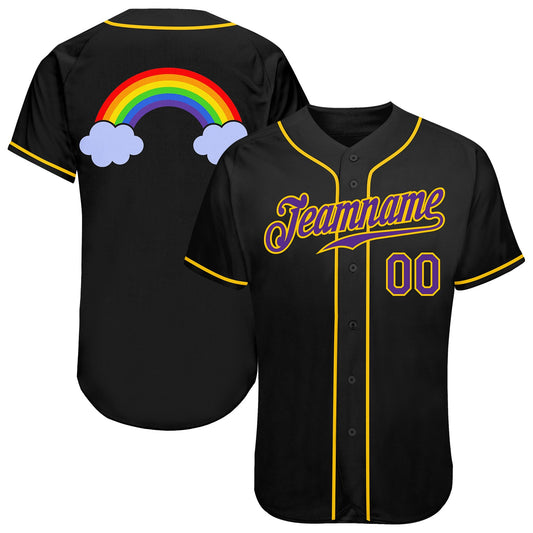 Custom Black Purple-Gold Rainbow For Pride LGBT Authentic Baseball Jersey - Sky-Custom