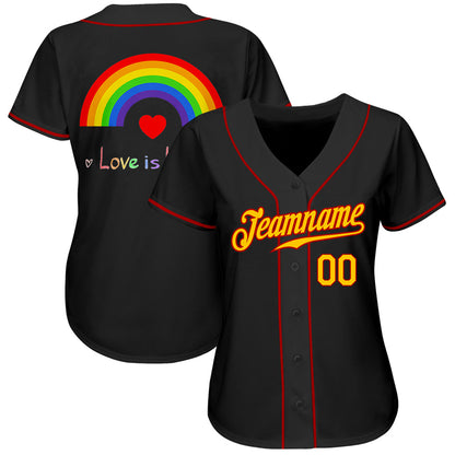 Custom Black Gold-Red Rainbow For Pride Month Love Is Love LGBT Authentic Baseball Jersey - Sky-Custom