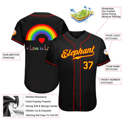 Custom Black Gold-Red Rainbow For Pride Month Love Is Love LGBT Authentic Baseball Jersey - Sky-Custom