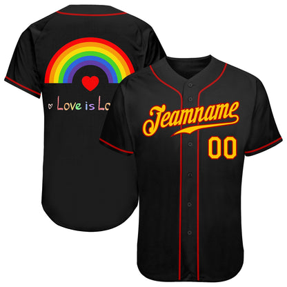 Custom Black Gold-Red Rainbow For Pride Month Love Is Love LGBT Authentic Baseball Jersey - Sky-Custom