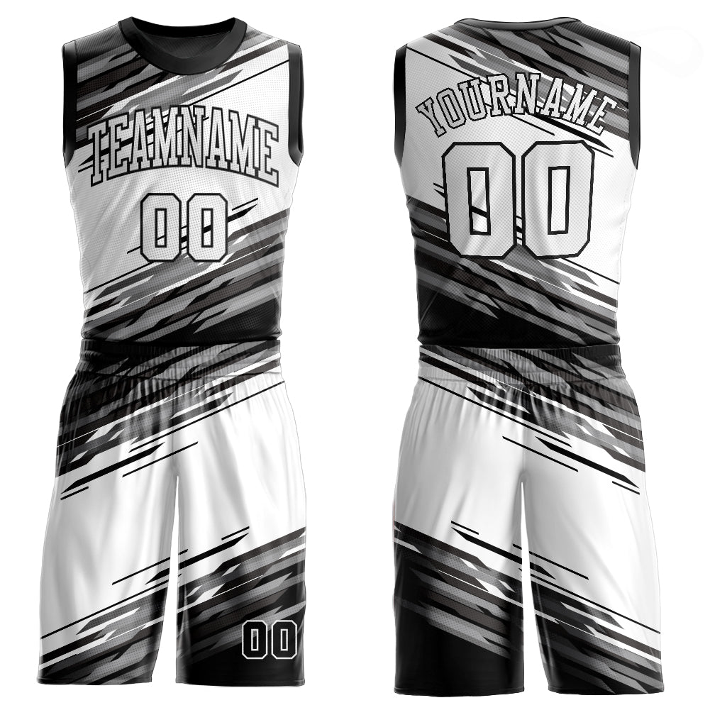 Custom Black White-Gray Round Neck Sublimation Basketball Suit Jersey - Sky-Custom
