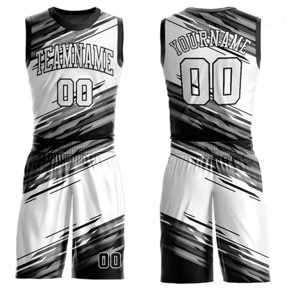Custom Black White-Gray Round Neck Sublimation Basketball Suit Jersey - Sky-Custom