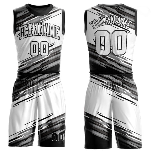 Custom Black White-Gray Round Neck Sublimation Basketball Suit Jersey - Sky-Custom