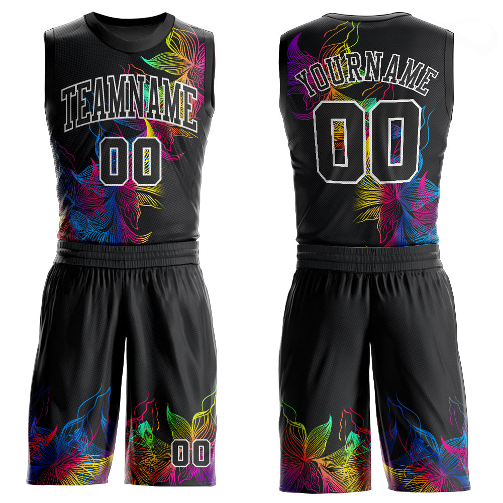 Custom Black Black-White Round Neck Sublimation Basketball Suit Jersey - Sky-Custom
