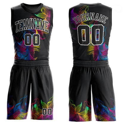 Custom Black Black-White Round Neck Sublimation Basketball Suit Jersey - Sky-Custom