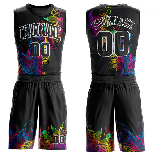 Custom Black Black-White Round Neck Sublimation Basketball Suit Jersey - Sky-Custom