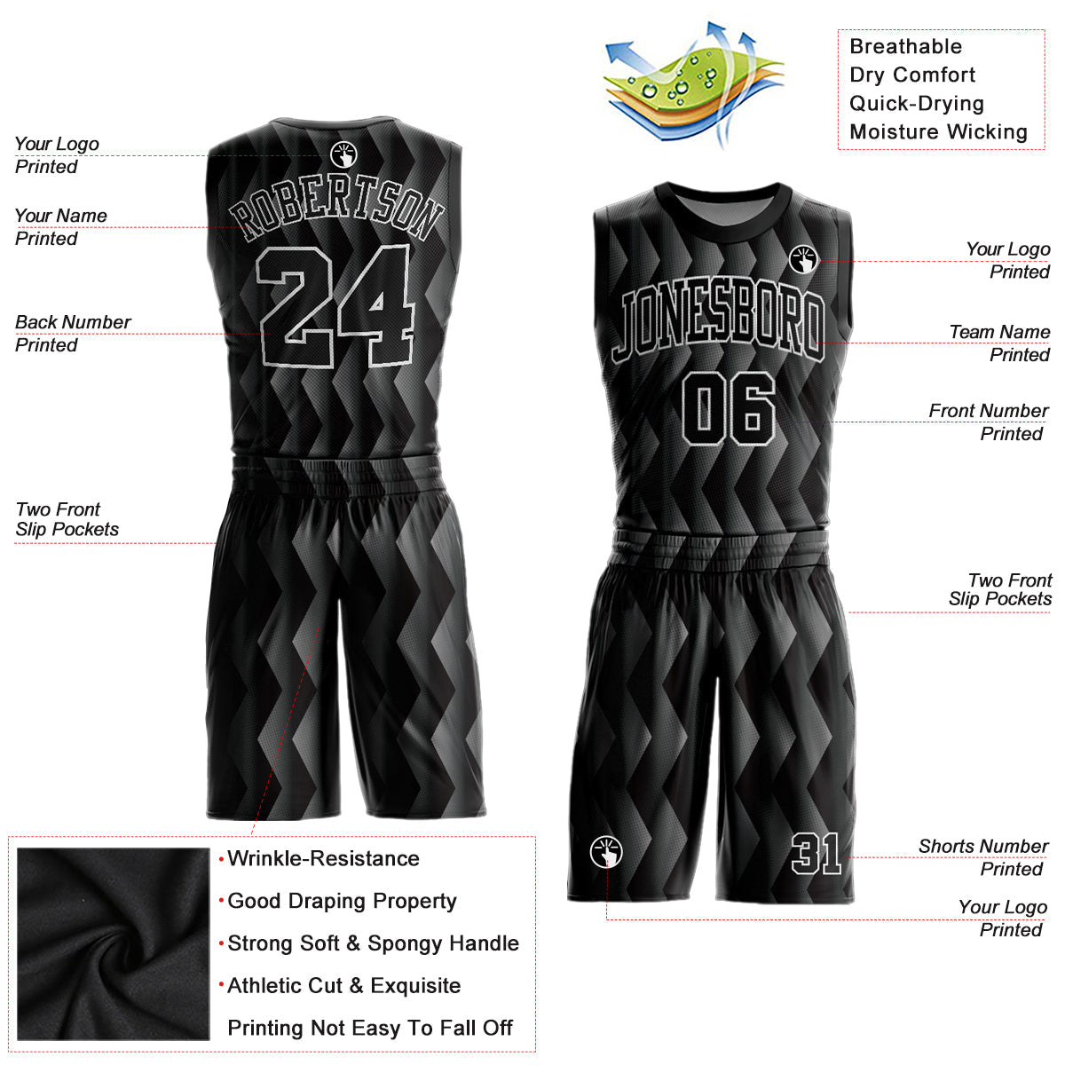 Custom Black Black-Gray Round Neck Sublimation Basketball Suit Jersey - Sky-Custom